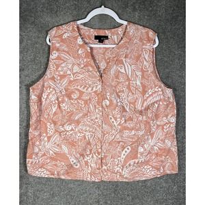 Erika Floral Sleeveless Button Up Top Womens Size 2X Peach White
